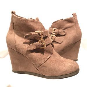 Like New - Restricted - Khaki Wedge Booties